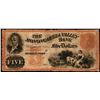 Image 1 : 1800's $5 Monongahela Valley Bank McKee's Port, PA Obsolete Note