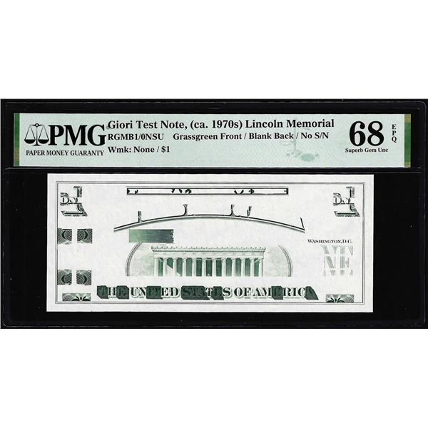 Circa 1970's Lincoln Memorial Giori Test Note PMG Superb Gem Uncirculated 68EPQ