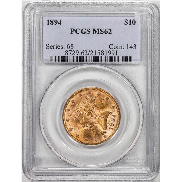 1894 $10 Liberty Head Eagle Gold Coin PCGS MS62