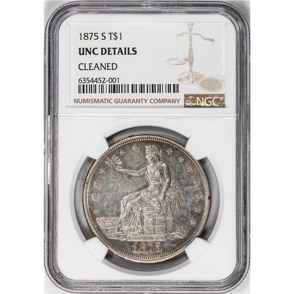 1875-S $1 Trade Silver Dollar Coin NGC Unc Details