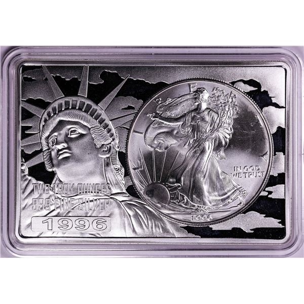 1996 $1 American Silver Eagle Coin & 2oz Silver Bar Set