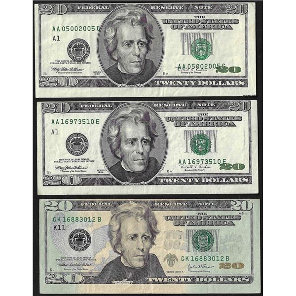 Lot of (3) $20 Federal Reserve Notes