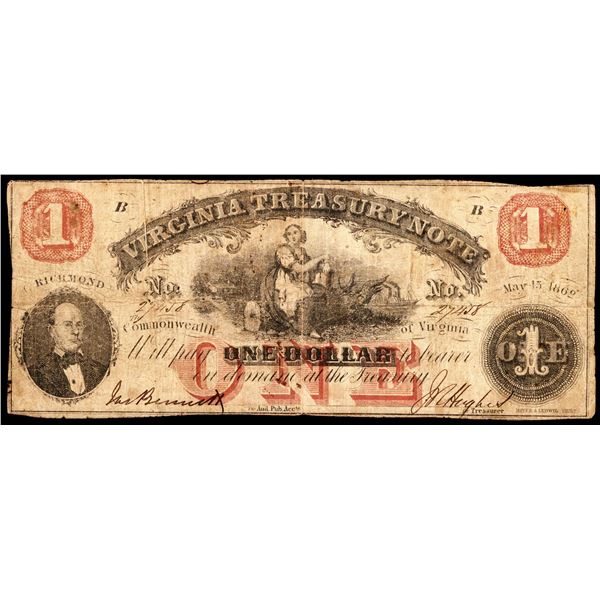 1862 $1 The Commonwealth of Virginia Treasury Richmond Note