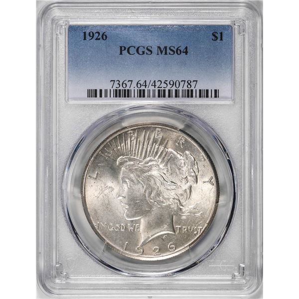 1926 $1 Peace Silver Dollar Coin PCGS MS64