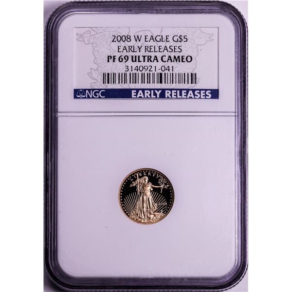 2008-W $5 Proof American Gold Eagle Coin NGC PF69 Ultra Cameo Early Releases