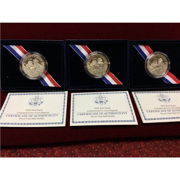 3 2008 Proof Bald Eagle US Commemorative Coins