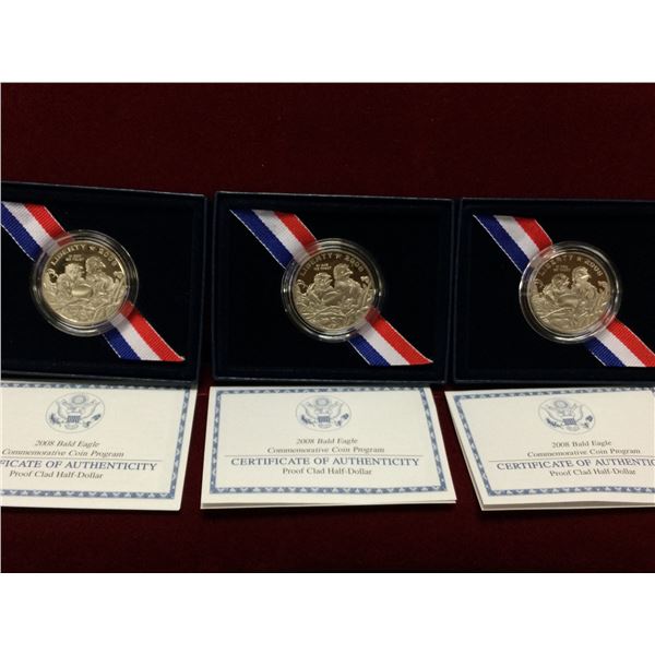 3 2008 Proof Bald Eagle US Commemorative Coins