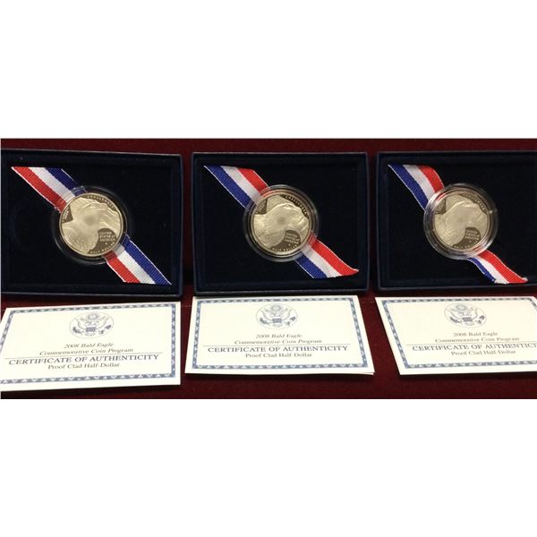 3 2008 Bald Eagle Silver Coins