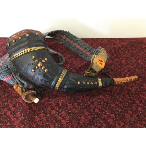RARE Carved Buffalo Horn Powder Horn