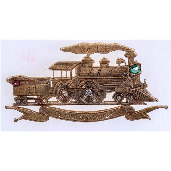 Train Engineer Pin Brotherhood of Locomotive Engineers Badge w/ Ruby, Emerald, & Diamonds ...