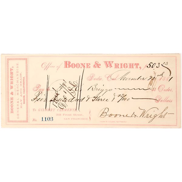 Rare Bodie Check for Boone & Wright, General Mercandise [164516]