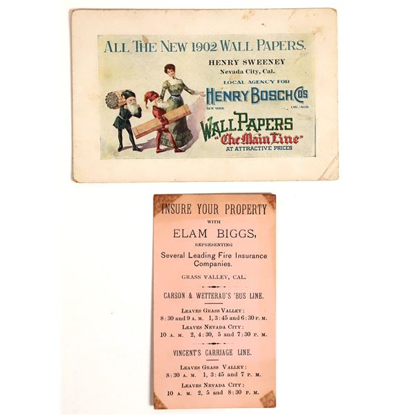 Rare Early Nevada County Business Cards, 2 [161687]