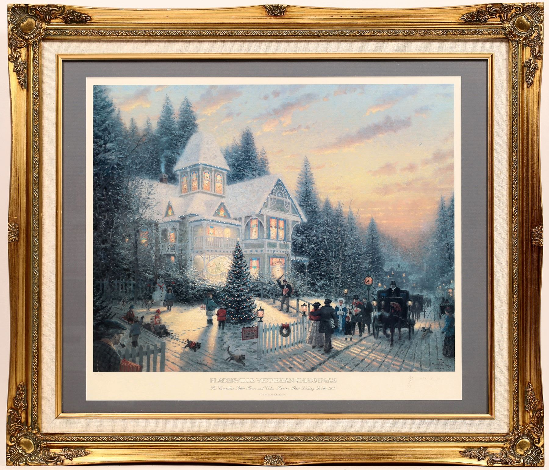 Thomas Kinkade, Placerville in the Snow at Christmas Framed Prints (2