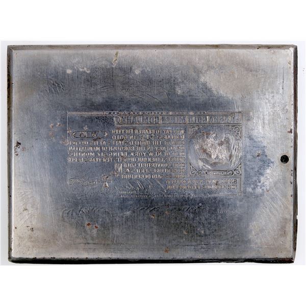 Alaska Gold Mines Company Bond Coupon Printers Plate, Republic BN [163883]