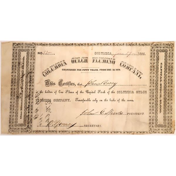 Columbia Gulch Fluming Company Stock, 1855 [157330]