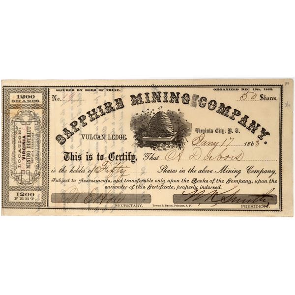 Sapphire Mining Company Stock with rare date, company, district [144174]