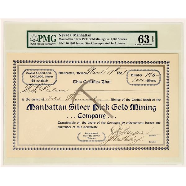 Manhattan Silver Pick Gold Mining Company Stock Certificate [160359]