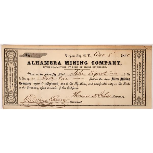 Alhambra Mining Company Stock, UT Territorial [163585]