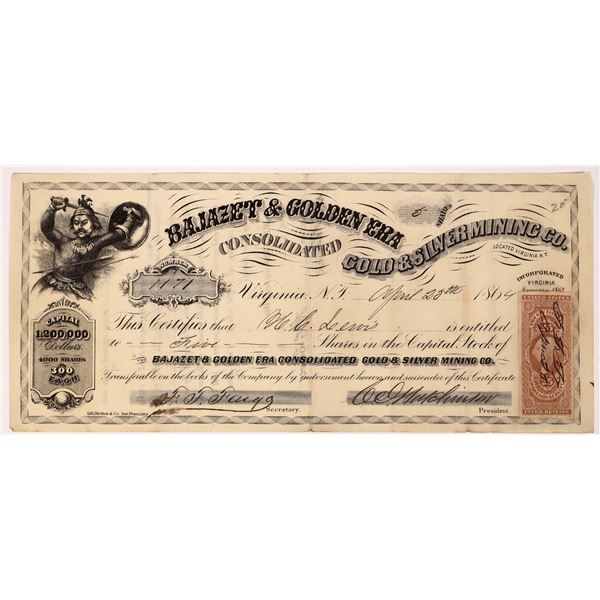 Bajazet & Golden Era Cons. Gold & Silver Mining Company Stock, NV Territorial [163625]