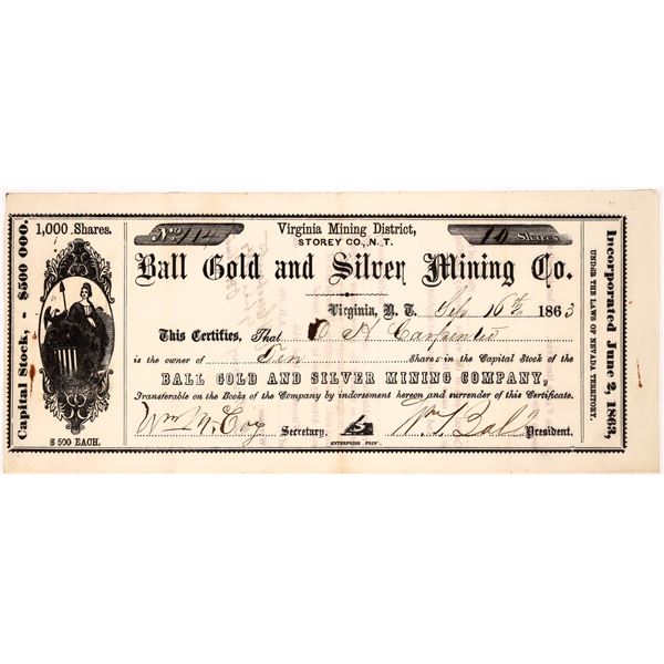 Ball Gold and Silver Mining Company Stock, NV Territorial [163613]