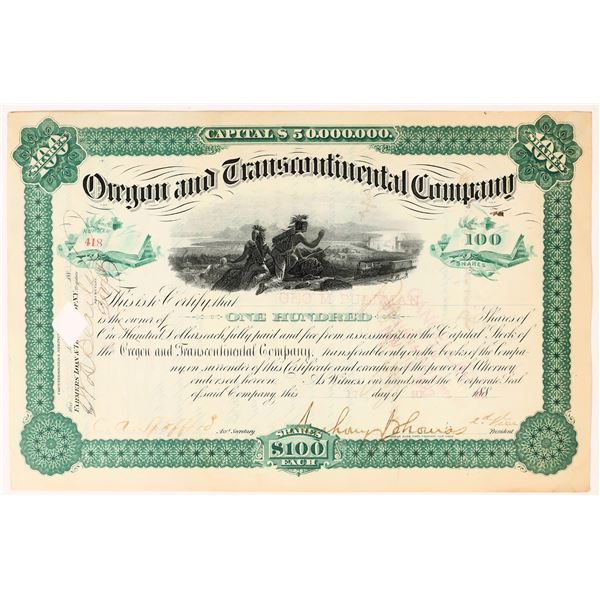 Oregon & Transcontinental Co. Stock Issued & Signed by George Pullman [155772]