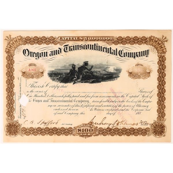 Oregon & Transcontinental Co. Stock Issued to & Signed by Henry Villard [155777]