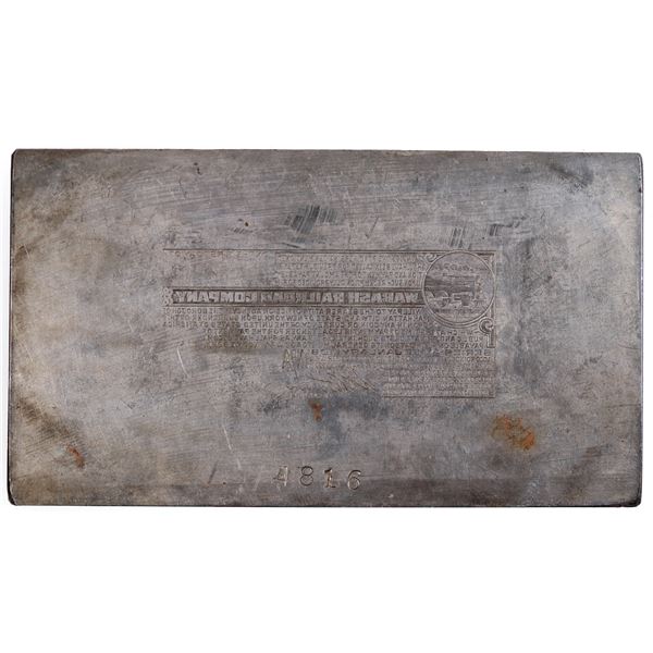 Wabash Railroad Company Bond Coupon Printers Plate, Hamilton Bank Note Co. [163870]