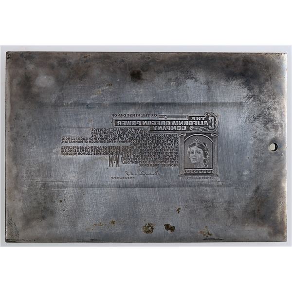 California Oregon Power Co. Bond Coupon Printers Plate, Jeffries Banknote Co. [163861]