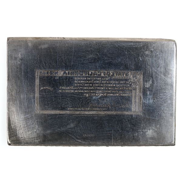 State of California Veterans' Welfare Bond Coupon Printers Plate, Security Banknote Company [163865]