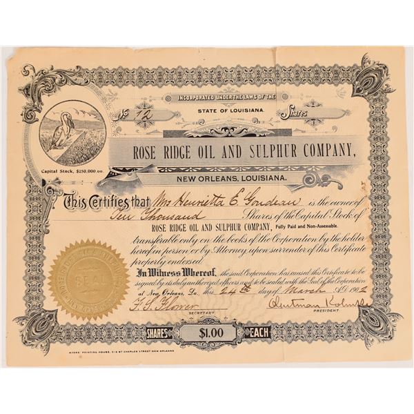 Rose Ridge Oil and Sulphur Stock [162191]