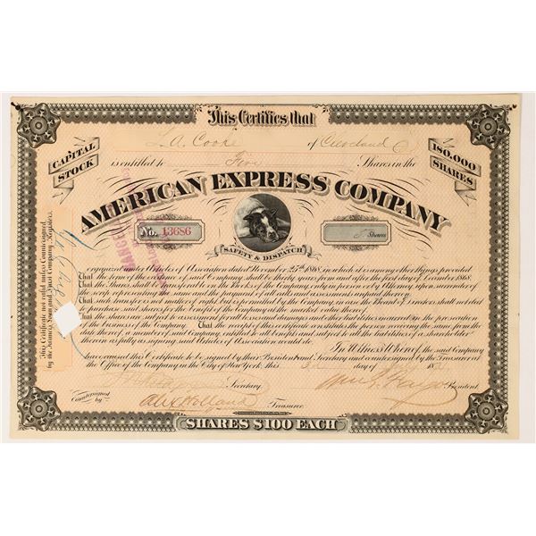 American Express Company Stock Certificate Signed by Fargo & Holland [155767]
