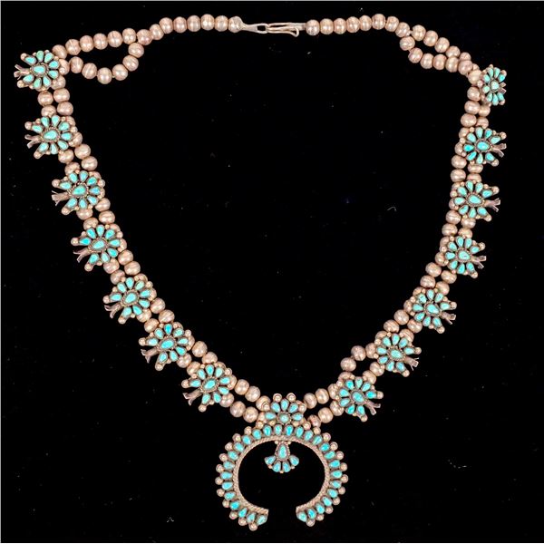 Turquoise & Silver Squash Blossom Necklace [160734]