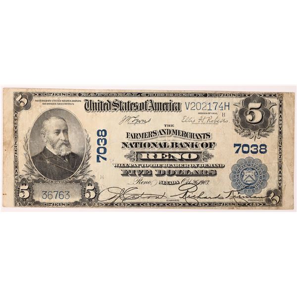 Merchants National Bank $5 Plain back Blue Seal Note [164271]