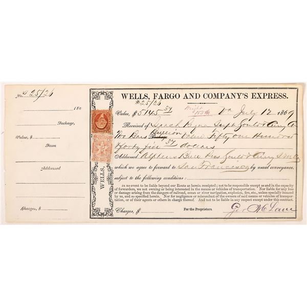 Wells Fargo & Co. Bullion Receipt for the Gould & Curry Mine [164339]