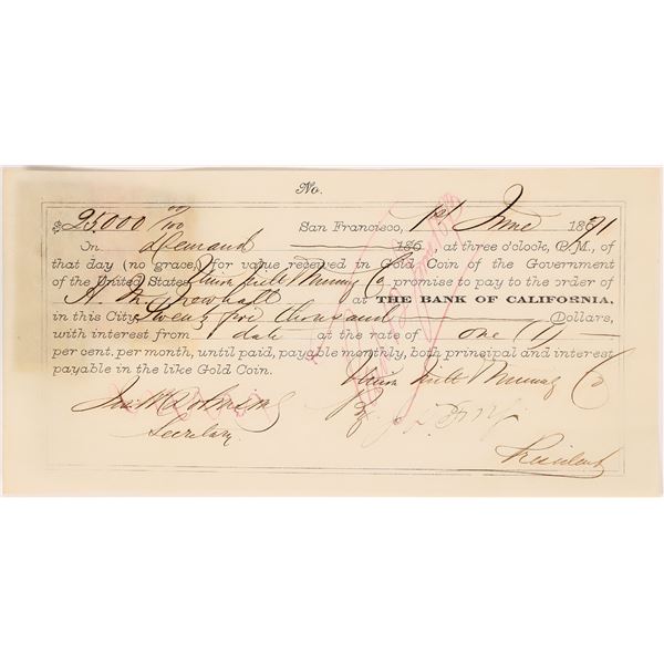 Union Mill & Mining Co. Promissory Note Signed by JD Fry [164502]