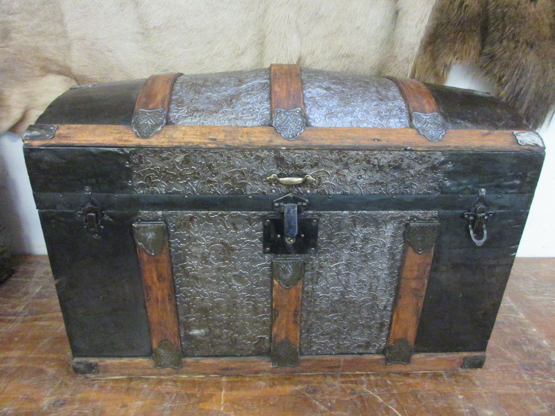 Antique Restored Round Top Trunk- 23