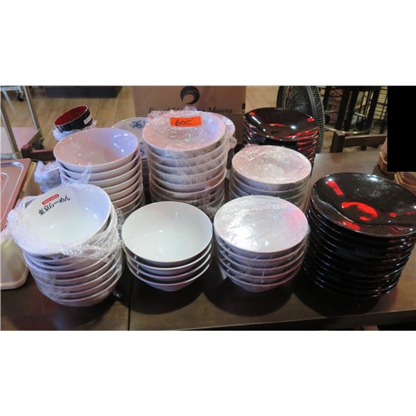 Multiple Bowls: Tokyo Ramen, Black & Red Shallow Dishes, etc Misc Sizes