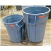 Image 1 : Qty 2 Rubbermaid Brute Gray Waste Receptacles (1 w/ Wheels)