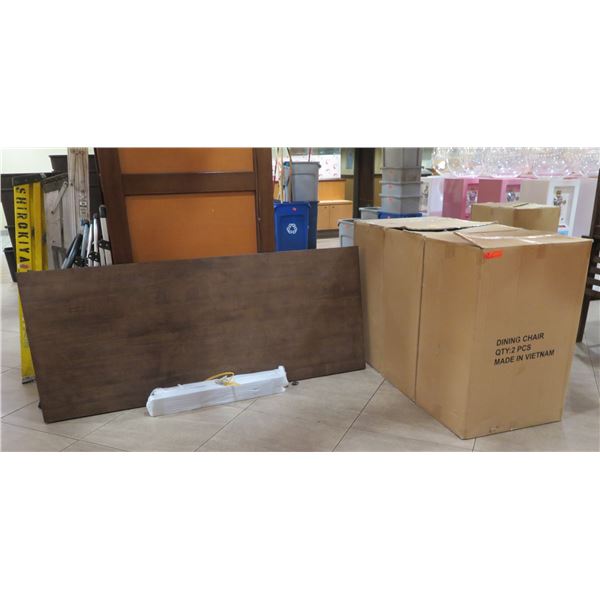 Wooden Table (Unassembled) 75"x31" w/ 3 Boxes Dining Chairs