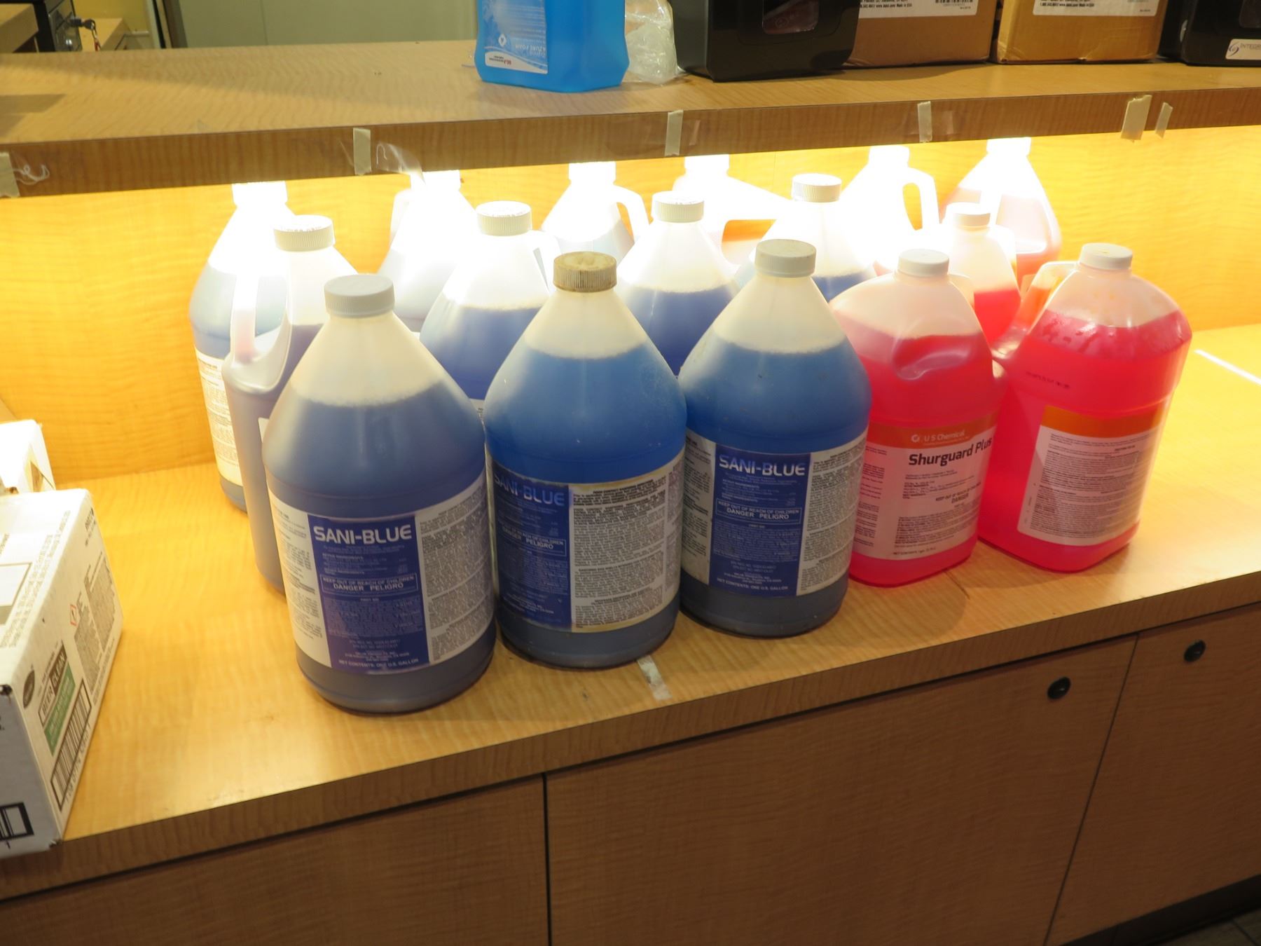 Multiple Bottles Sani-Blue Disinfectant Cleaners, Shurguard Plus ...