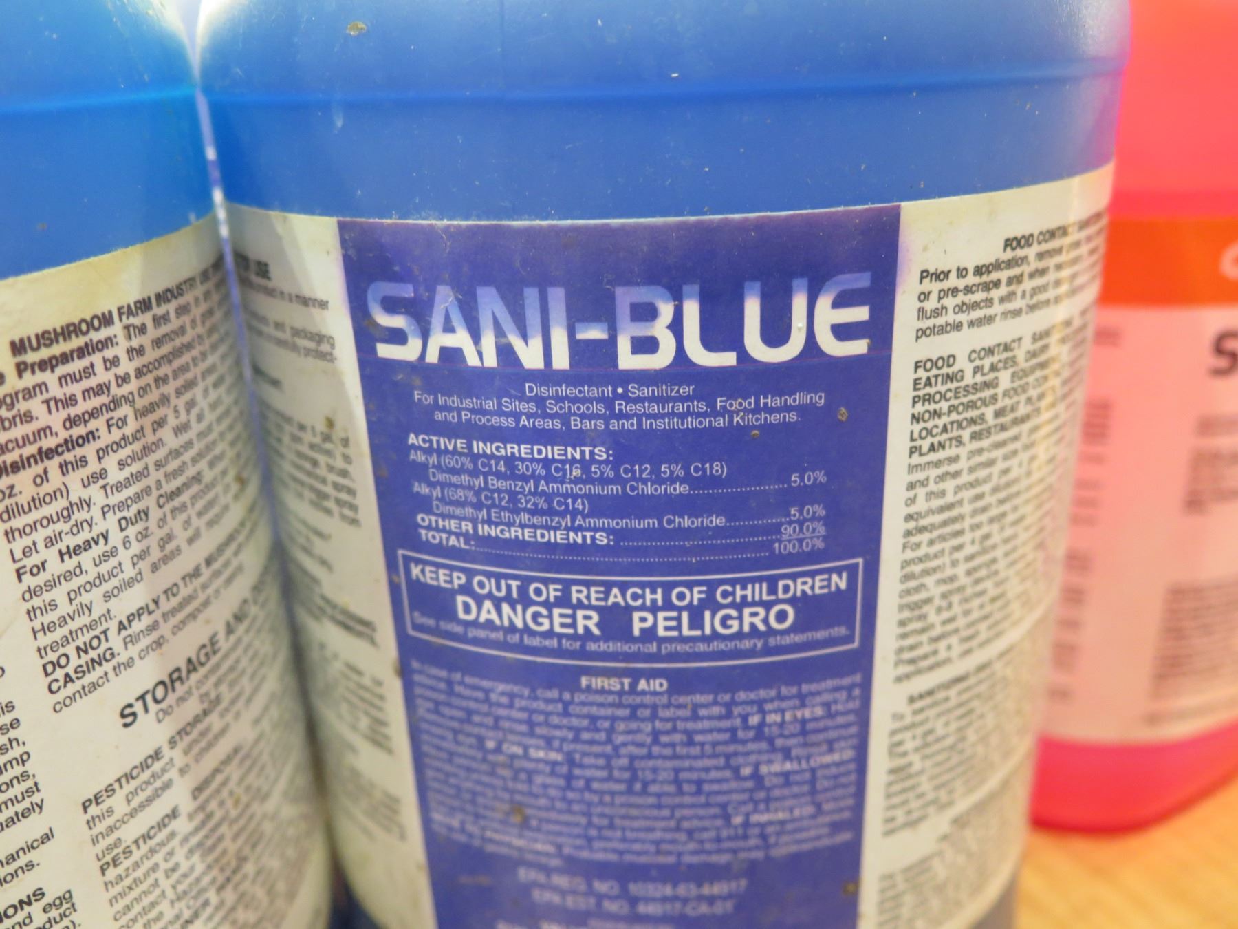 Multiple Bottles Sani-Blue Disinfectant Cleaners, Shurguard Plus ...