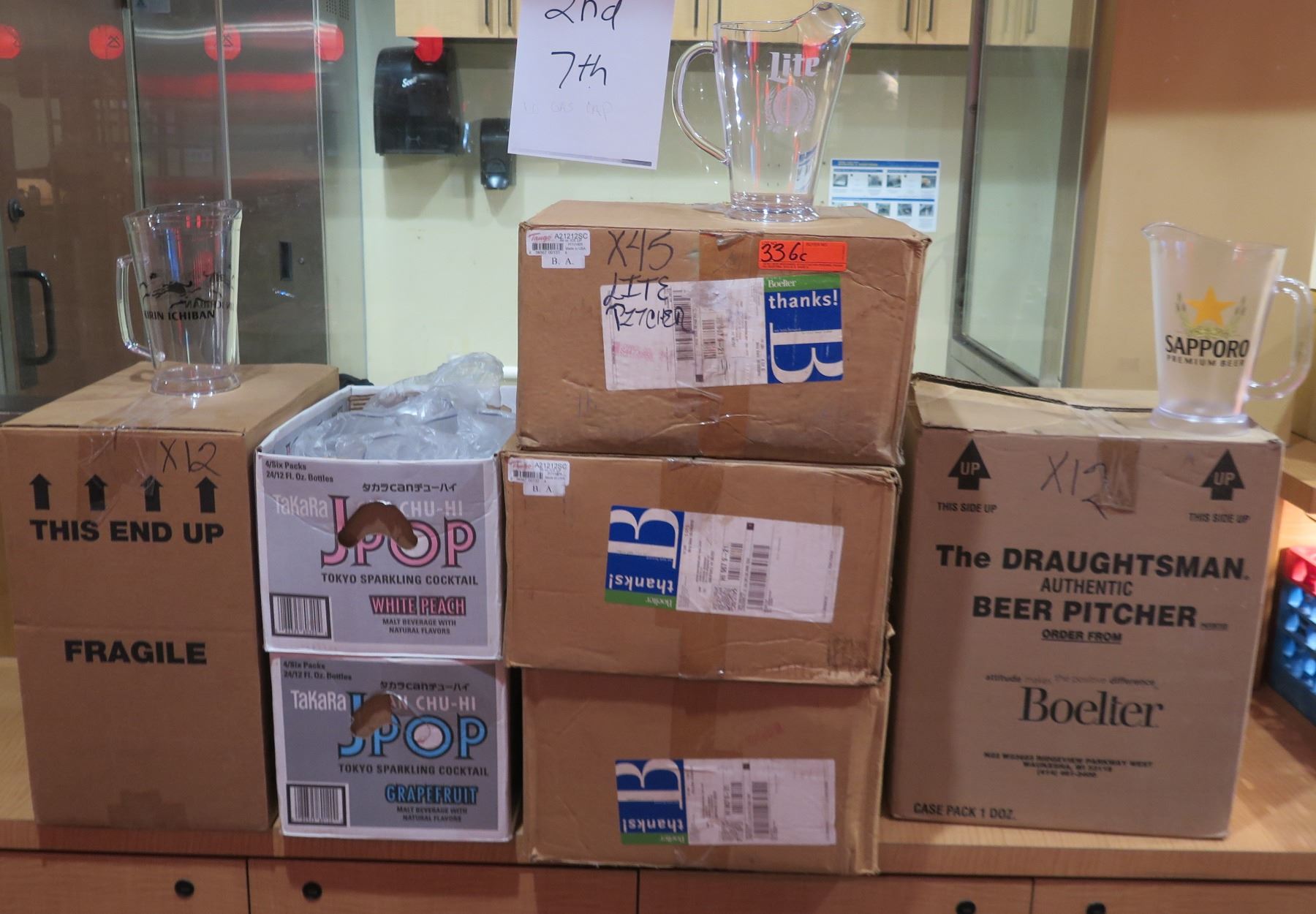 Multiple Boxes Miller Lite, Sapporo & Kirin Ichiban Pitchers ...