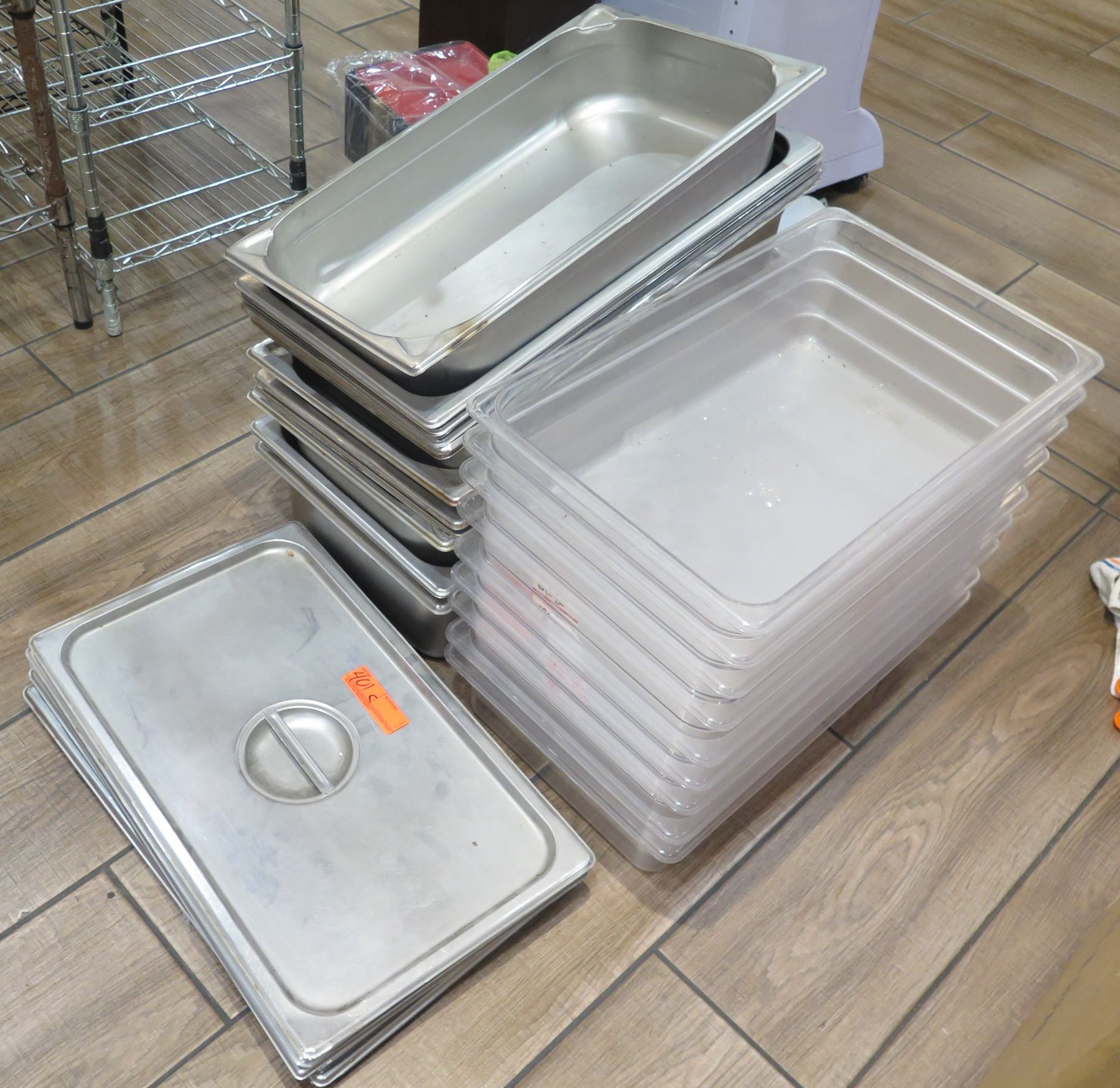 Multiple Metal & Clear Prep Table Containers (Some w/ lids)