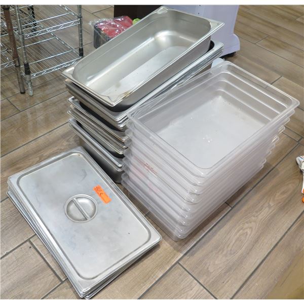 Multiple Metal & Clear Prep Table Containers (Some w/ lids)