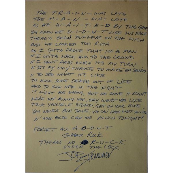 The Clash Joe Strummer written and signed Gonna Fight lyrics