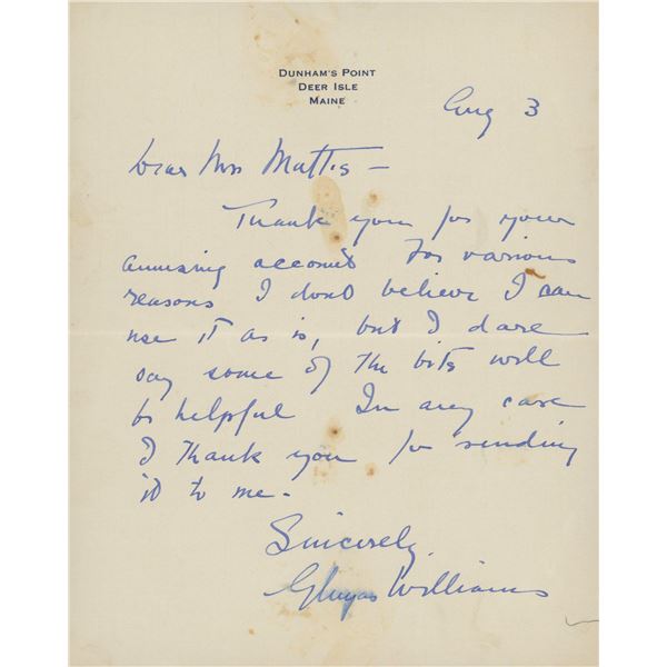 Cartoonist Gluyas Williams signed letter