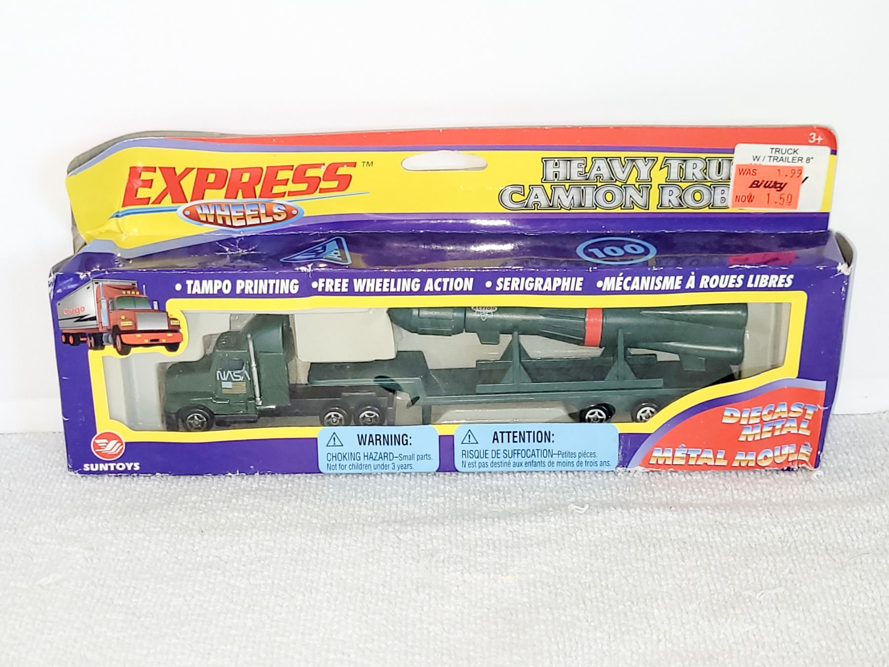 EXPRESS WHEELS SUN TOYS DIE CST METAL HEAVY TRUCK NASA GREEN TAMBO PRINTING