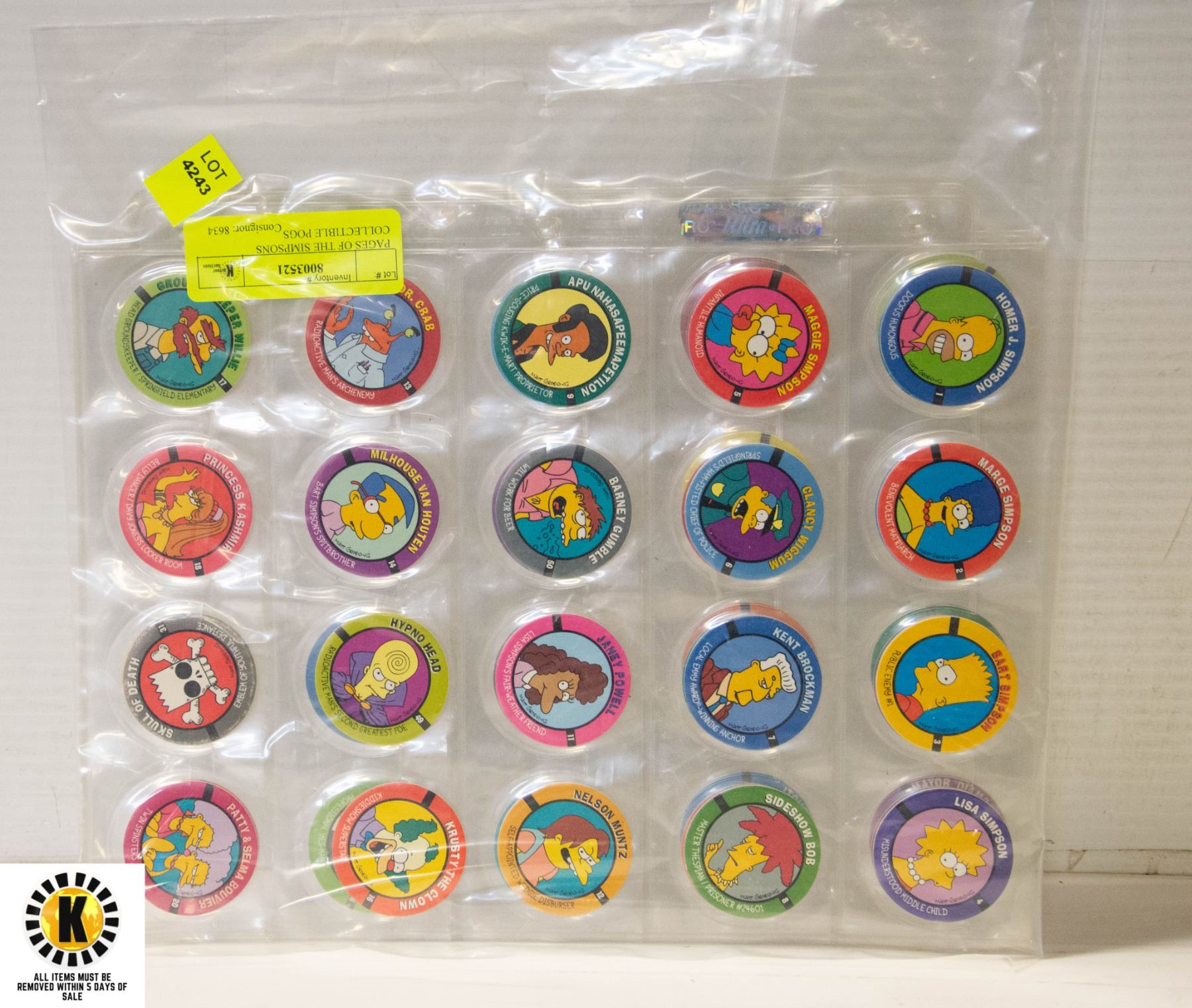Pogs Simsons PAGES OF THE SIMPSONS COLLECTIBLE POGS