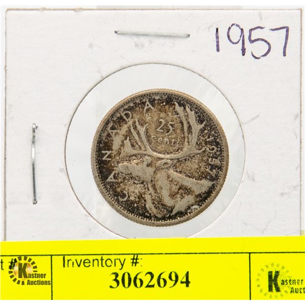 1957 SILVER CANADIAN 25 CENTS