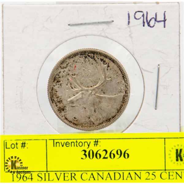 1964 SILVER CANADIAN 25 CENTS